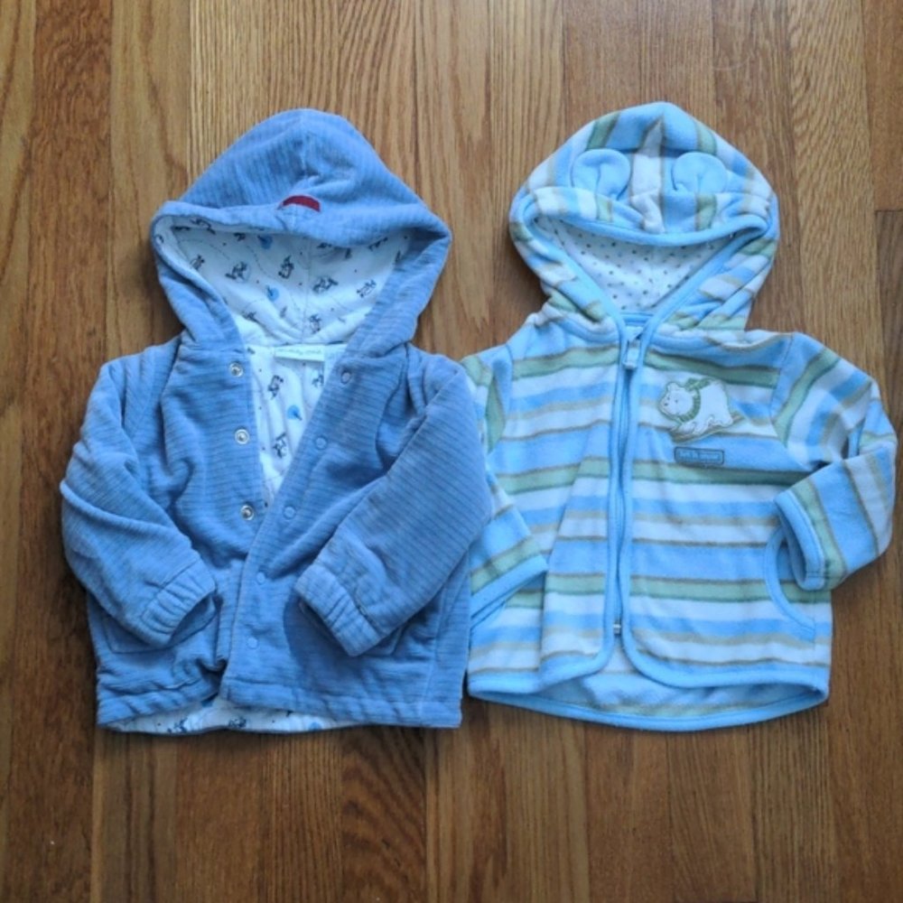 Set of 2 baby unisex hoodies hooded sweaters 9M blue Carter's Lullaby Club plush